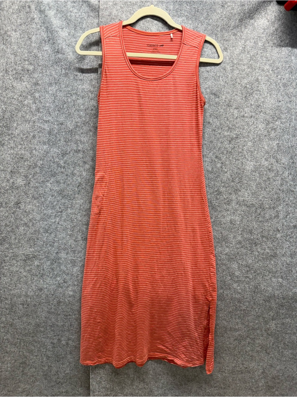 Toad&Co Orange White Striped Sleeveless Midi Tank Dress - Womens S
